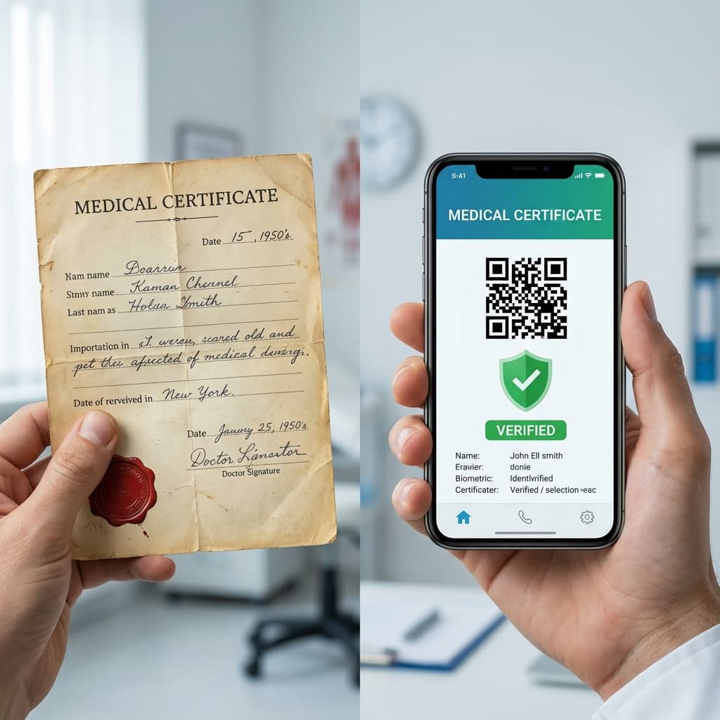 Atestado médico físico comparado com documento digital válido em 2026