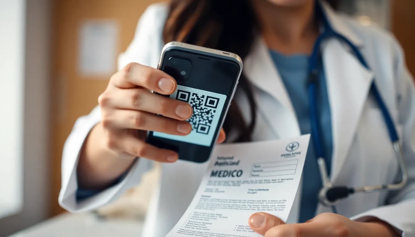 Celular escaneando QR code para verificar autenticidade de atestado médico