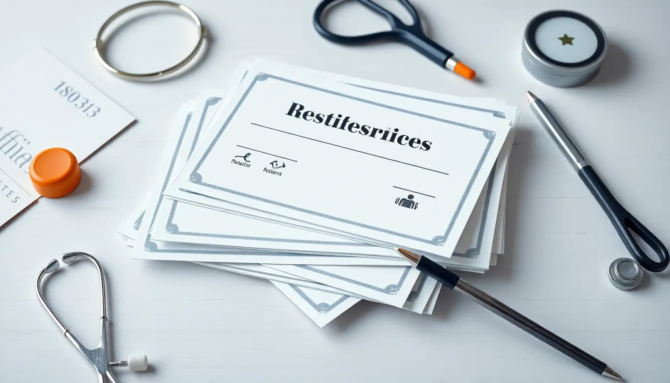 Diferentes tipos de atestado médico organizados em uma mesa de trabalho